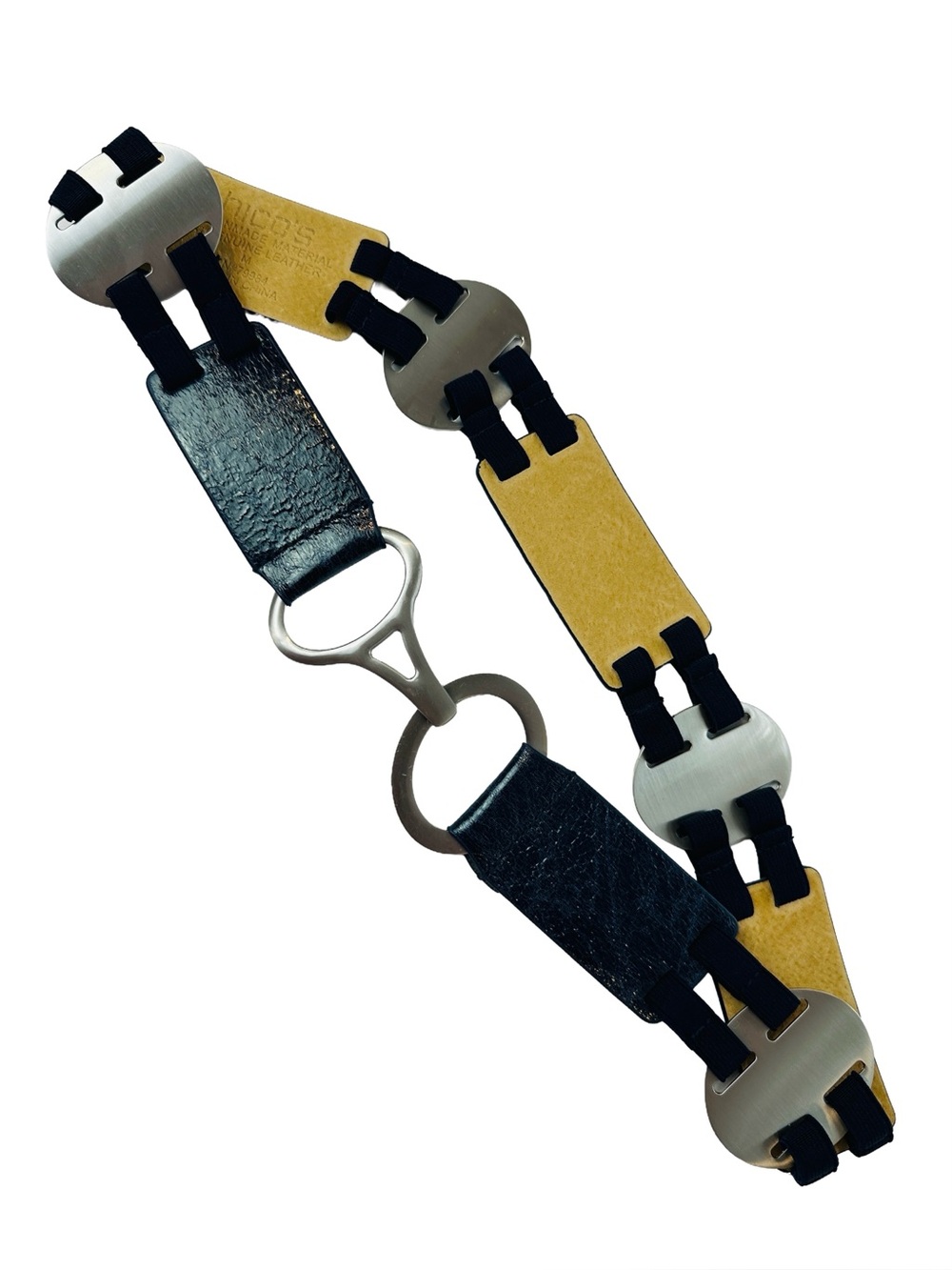 Chicos Leather Link Belt with Silver-Tone Accents Dark Blue